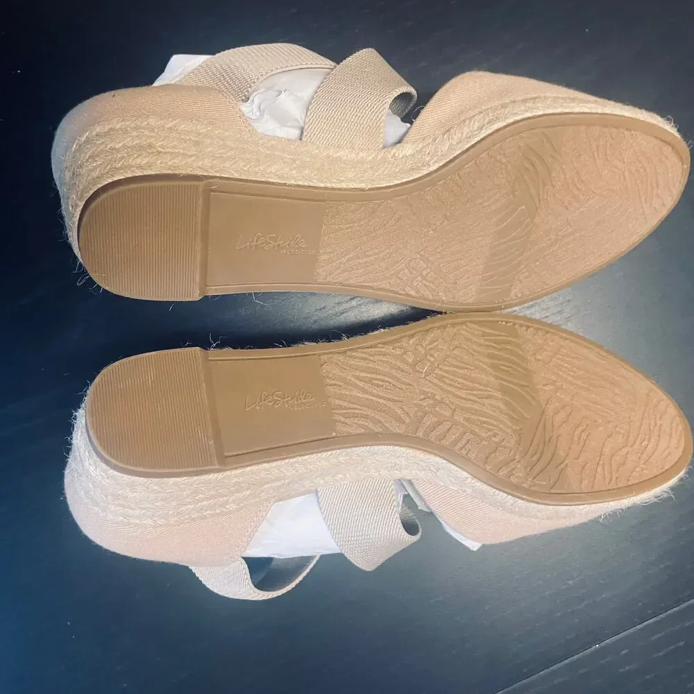 NWOT LifeStride Keaton Espadrille Wedges - Women Size 9.5 Wide - Beige